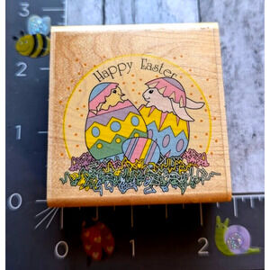 Stampabilities Easter Friends F1010 Eggs Bunny Chick 1999 Rubber Stamp Wood #G84